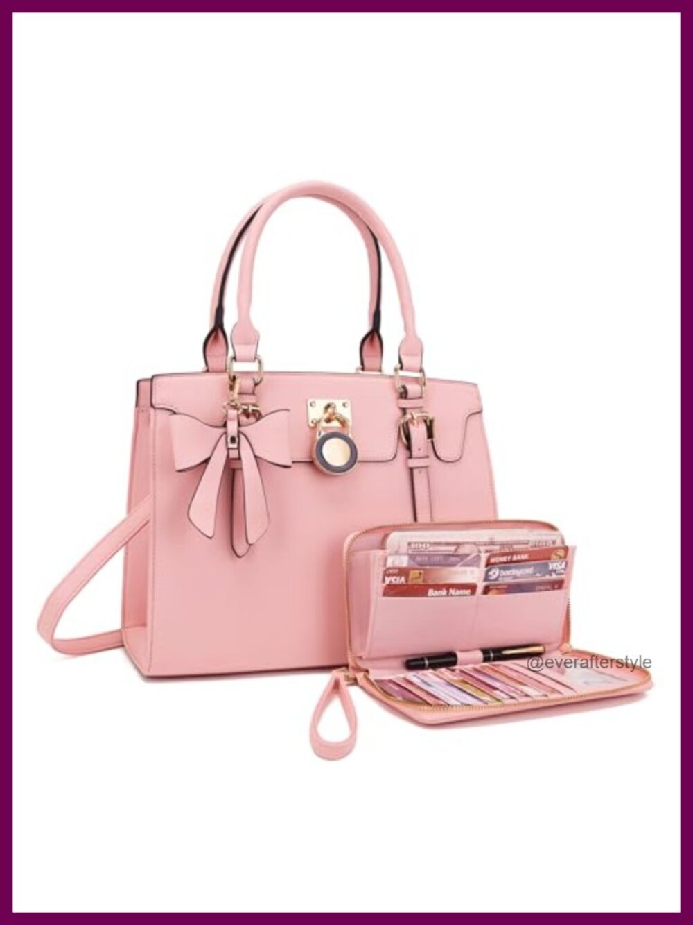 Vegan Leather Satchel Tote Purse and Wallet Set RFID Blocking